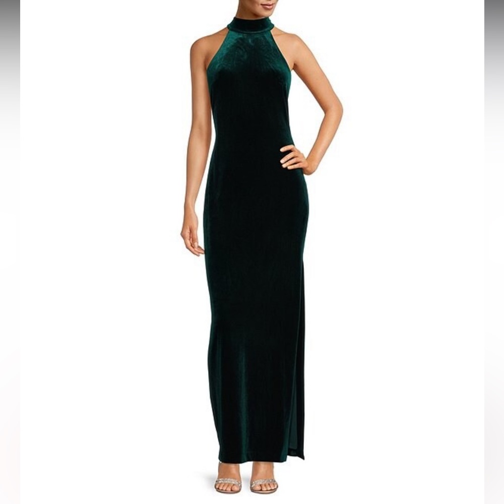Velvet Halter Neck Sleeveless Sheath Gown - WORN ONE TIME